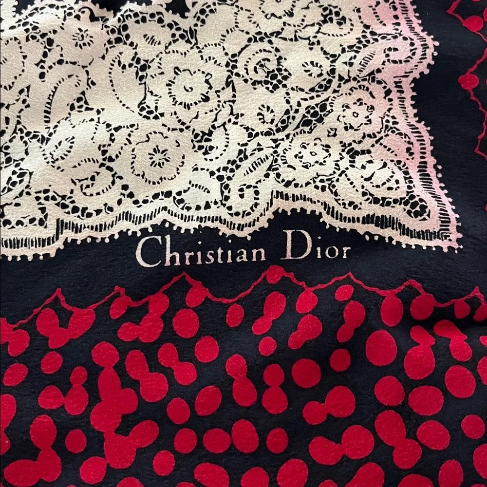 Vintage Christian Dior Silk scarf 34” x 34”leopard and lace pattern luxury